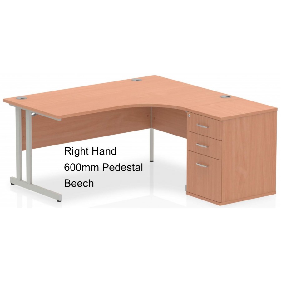 Rayleigh Ergonomic Corner Desk With 600mm Deep Pedestal - Cantilever Frame